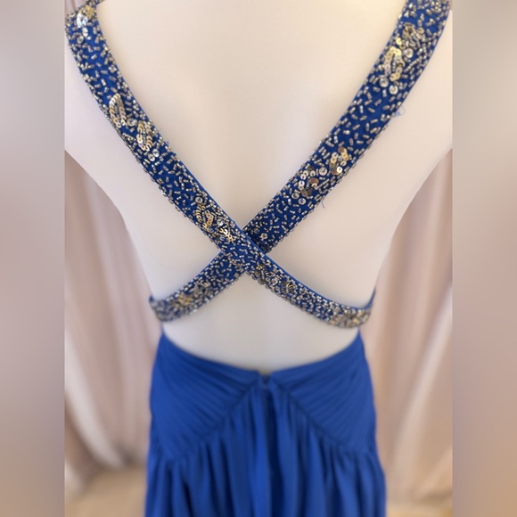 David’s Bridal Elegant Blue Evening Gown blue formal dress - Picture 9 of 11